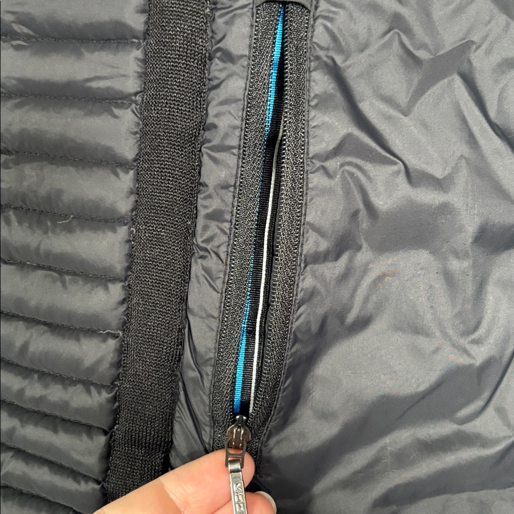 KUHL Born In The Mountains Silver Oak black hooded down vest. Pockets. Size sm - Picture 2 of 16